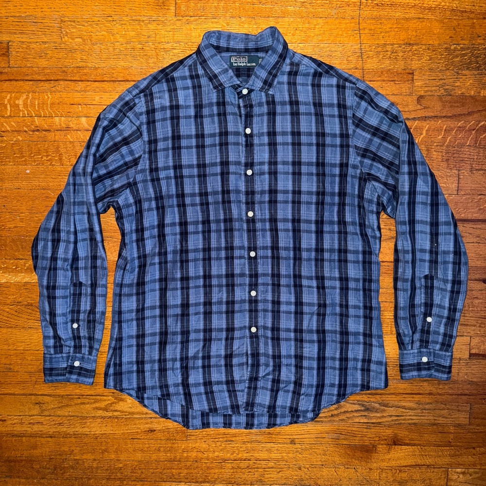 Polo Ralph Lauren Plaid Button Down Shirt Men's XL Blue Black Long Sleeve Casual